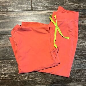 Hot Coral Fig Scrubs- Rafaela top and joggers- XS